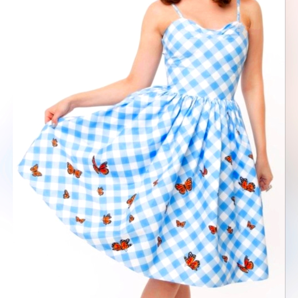 Unique Vintage Gingham Butterfly Dress